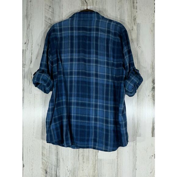 Lauren Ralph Lauren LRL Button Up Shirt Large Linen Blue Plaid Linen Roll Tab - Picture 5 of 10